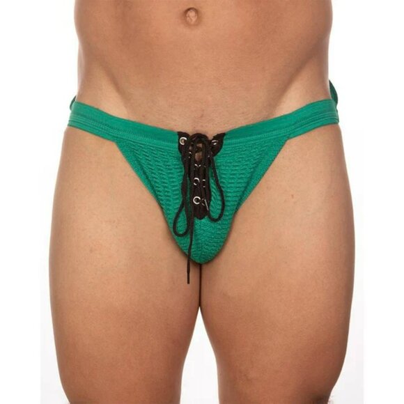 FIZX Mark by Undergear  Solid Knit Lace-up Athletic Supporter/Jock- Green/ Black - Picture 13 of 14